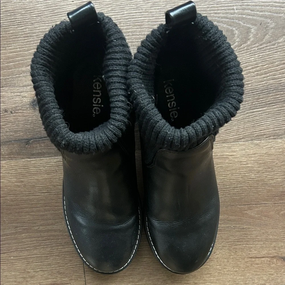 Kensie Black Ankle Boots with Knit Cuff ! 7.5